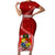 Tonga Rugby Short Sleeve Bodycon Dress Tongan Ngatu Pattern White Version LT01 Long Dress Red - Polynesian Pride