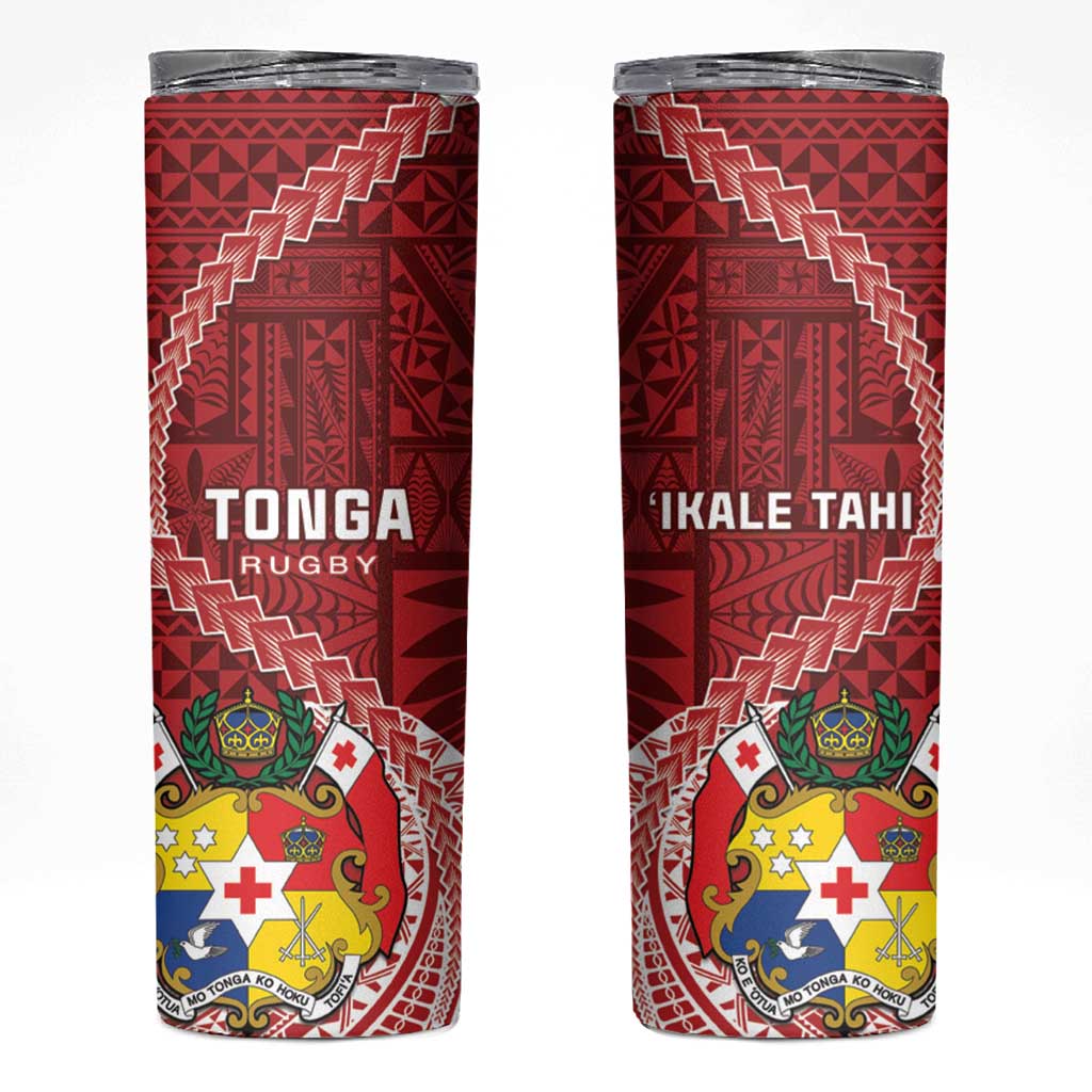 Tonga Rugby Skinny Tumbler Tongan Ngatu Pattern White Version