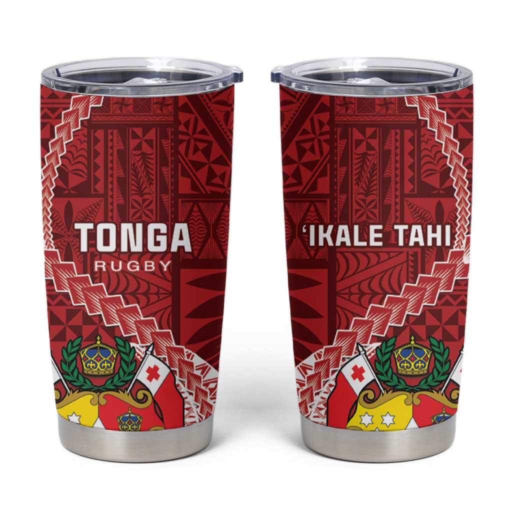 Tonga Rugby Tumbler Cup Tongan Ngatu Pattern White Version LT01 Red - Polynesian Pride
