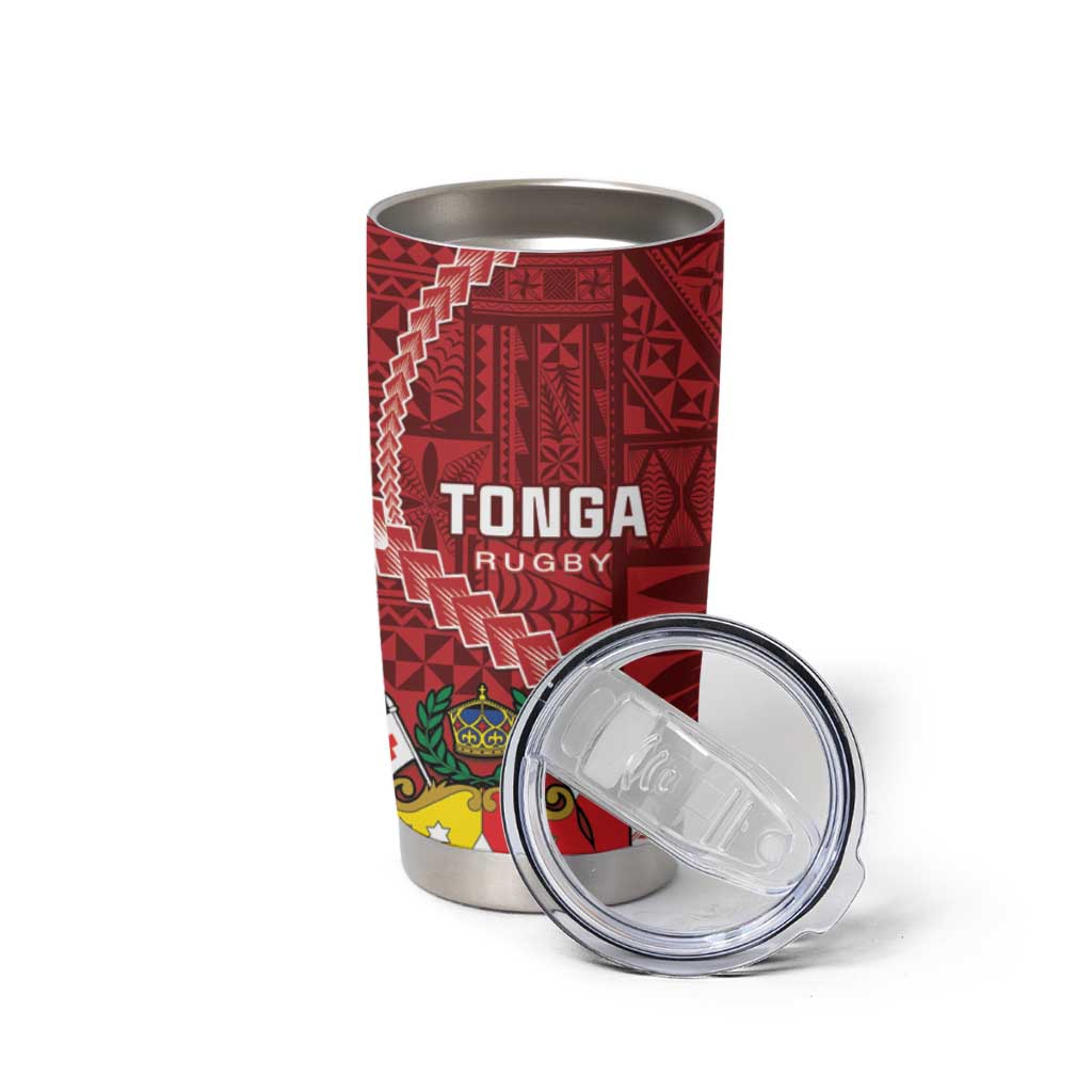 Tonga Rugby Tumbler Cup Tongan Ngatu Pattern White Version LT01 - Polynesian Pride