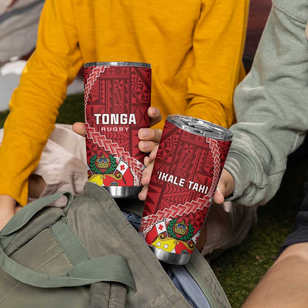 Tonga Rugby Tumbler Cup Tongan Ngatu Pattern White Version LT01 - Polynesian Pride