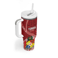 Tonga Rugby Tumbler With Handle Tongan Ngatu Pattern White Version LT01 - Polynesian Pride