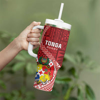 Tonga Rugby Tumbler With Handle Tongan Ngatu Pattern White Version LT01 - Polynesian Pride