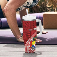 Tonga Rugby Tumbler With Handle Tongan Ngatu Pattern White Version LT01 - Polynesian Pride