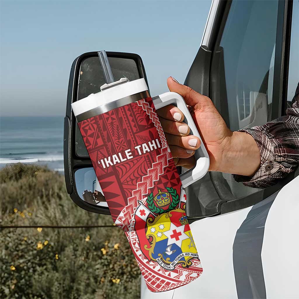 Tonga Rugby Tumbler With Handle Tongan Ngatu Pattern White Version LT01 - Polynesian Pride