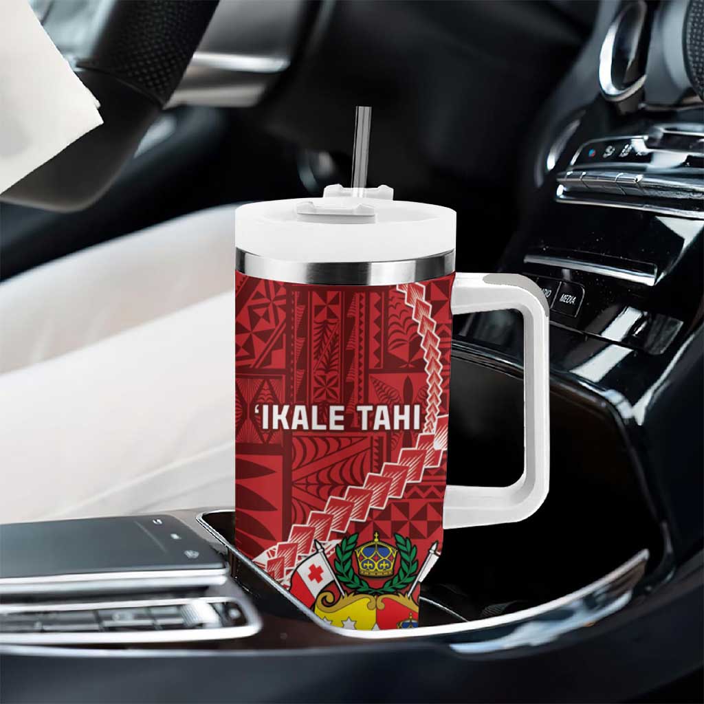 Tonga Rugby Tumbler With Handle Tongan Ngatu Pattern White Version LT01 - Polynesian Pride