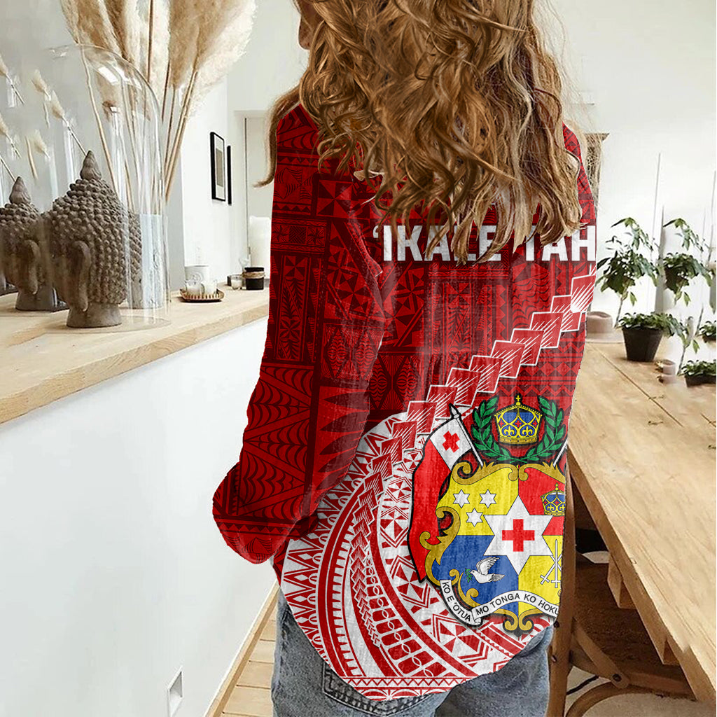 Tonga Rugby Women Casual Shirt Tongan Ngatu Pattern White Version LT01 - Polynesian Pride