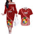 Custom Tonga Rugby Couples Matching Off The Shoulder Long Sleeve Dress and Hawaiian Shirt Tongan Ngatu Pattern White Version LT01 Red - Polynesian Pride