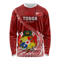 Custom Tonga Rugby Long Sleeve Shirt Tongan Ngatu Pattern White Version LT01 Unisex Red - Polynesian Pride