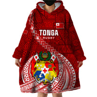 Custom Tonga Rugby Wearable Blanket Hoodie Tongan Ngatu Pattern White Version LT01 - Polynesian Pride