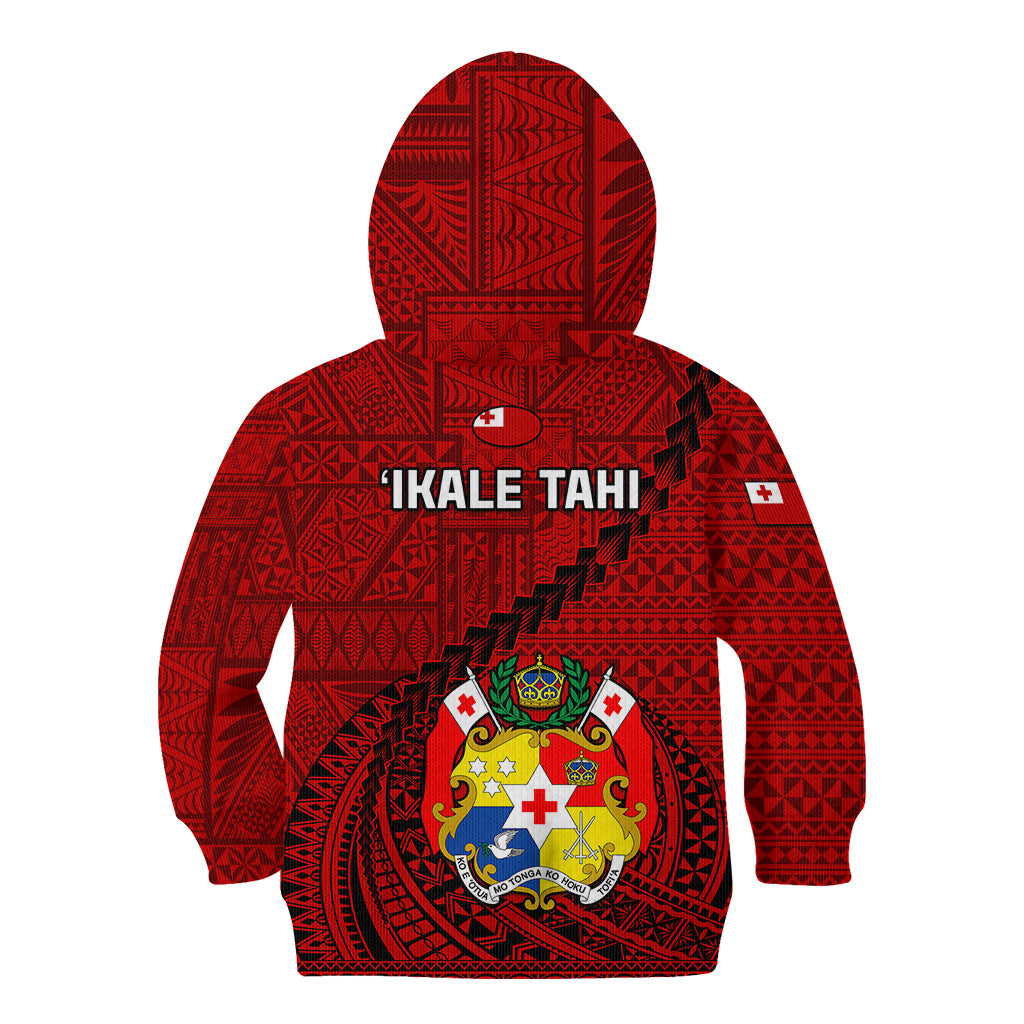 Tonga Rugby Kid Hoodie Tongan Ngatu Pattern Black Version LT01 - Polynesian Pride