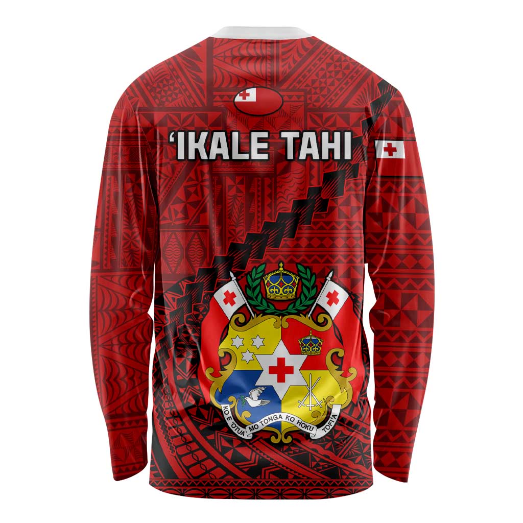 Tonga Rugby Long Sleeve Shirt Tongan Ngatu Pattern Black Version LT01 - Polynesian Pride