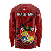 Tonga Rugby Long Sleeve Shirt Tongan Ngatu Pattern Black Version LT01 - Polynesian Pride