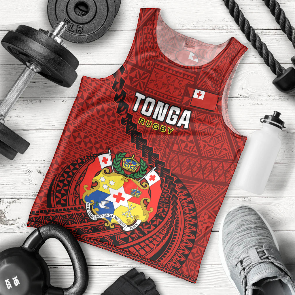 Tonga Rugby Men Tank Top Tongan Ngatu Pattern Black Version LT01 Red - Polynesian Pride