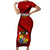 Tonga Rugby Short Sleeve Bodycon Dress Tongan Ngatu Pattern Black Version LT01 Long Dress Red - Polynesian Pride