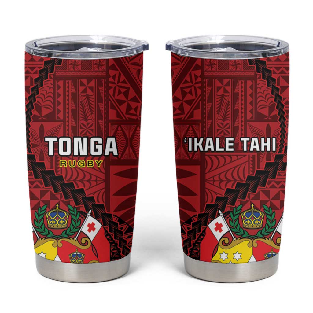 Tonga Rugby Tumbler Cup Tongan Ngatu Pattern Black Version LT01 Red - Polynesian Pride