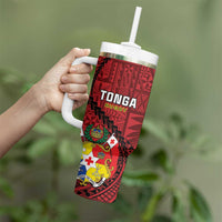 Tonga Rugby Tumbler With Handle Tongan Ngatu Pattern Black Version LT01 - Polynesian Pride