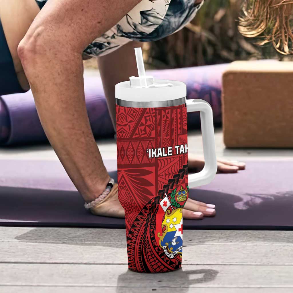 Tonga Rugby Tumbler With Handle Tongan Ngatu Pattern Black Version LT01 - Polynesian Pride
