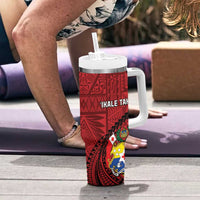 Tonga Rugby Tumbler With Handle Tongan Ngatu Pattern Black Version LT01 - Polynesian Pride