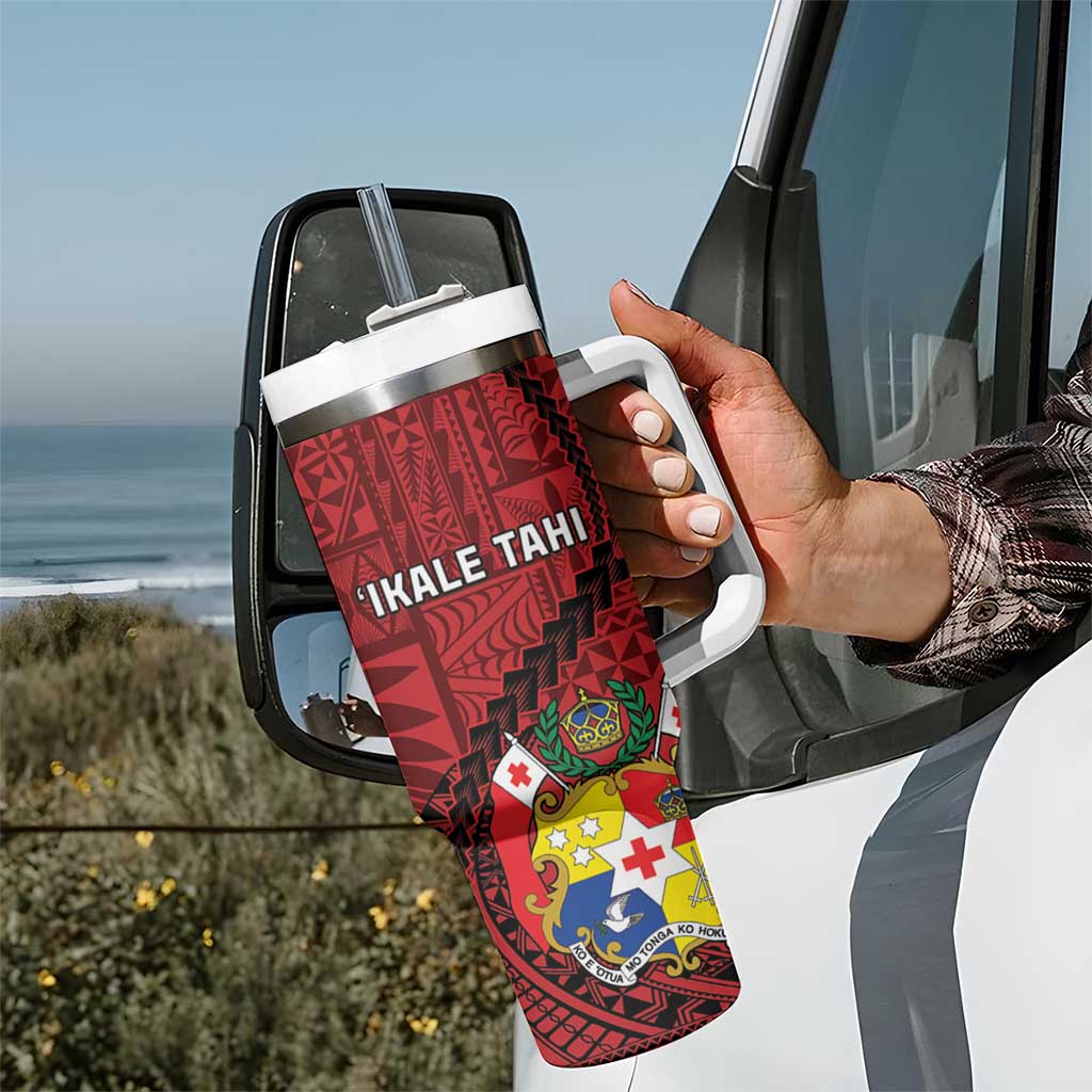 Tonga Rugby Tumbler With Handle Tongan Ngatu Pattern Black Version LT01 - Polynesian Pride