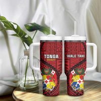 Tonga Rugby Tumbler With Handle Tongan Ngatu Pattern Black Version LT01 - Polynesian Pride