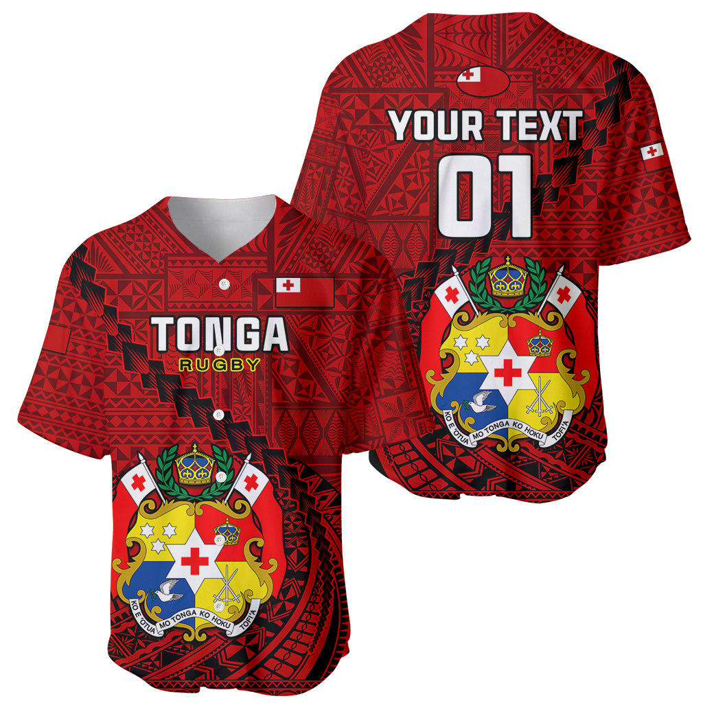 Custom Tonga Rugby Baseball Jersey Tongan Ngatu Pattern Black Version LT01 - Polynesian Pride