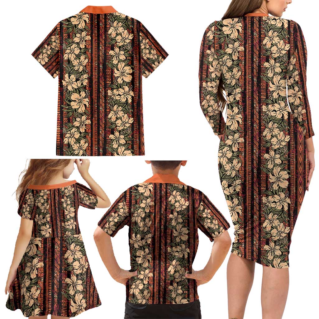 Hawaii Hibiscus Family Matching Long Sleeve Bodycon Dress and Hawaiian Shirt Retro Style - Polynesian Pride