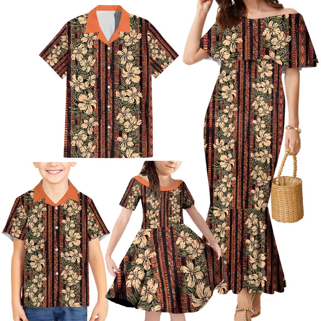 Hawaii Hibiscus Family Matching Mermaid Dress and Hawaiian Shirt Retro Style - Polynesian Pride