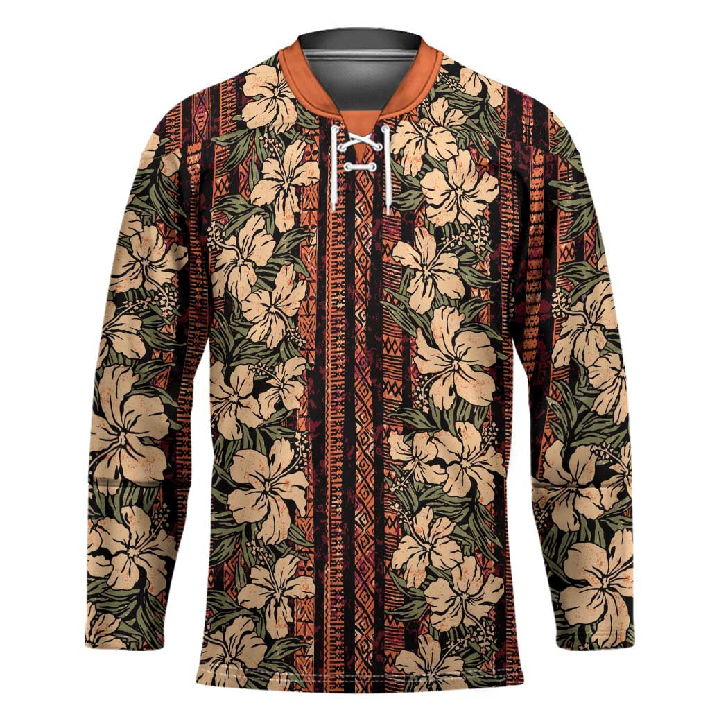 Hawaii Hibiscus Hockey Jersey Retro Style - Polynesian Pride