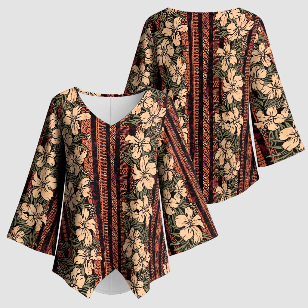 Hawaii Hibiscus Kimono Sleeve Blouse Retro Style - Polynesian Pride