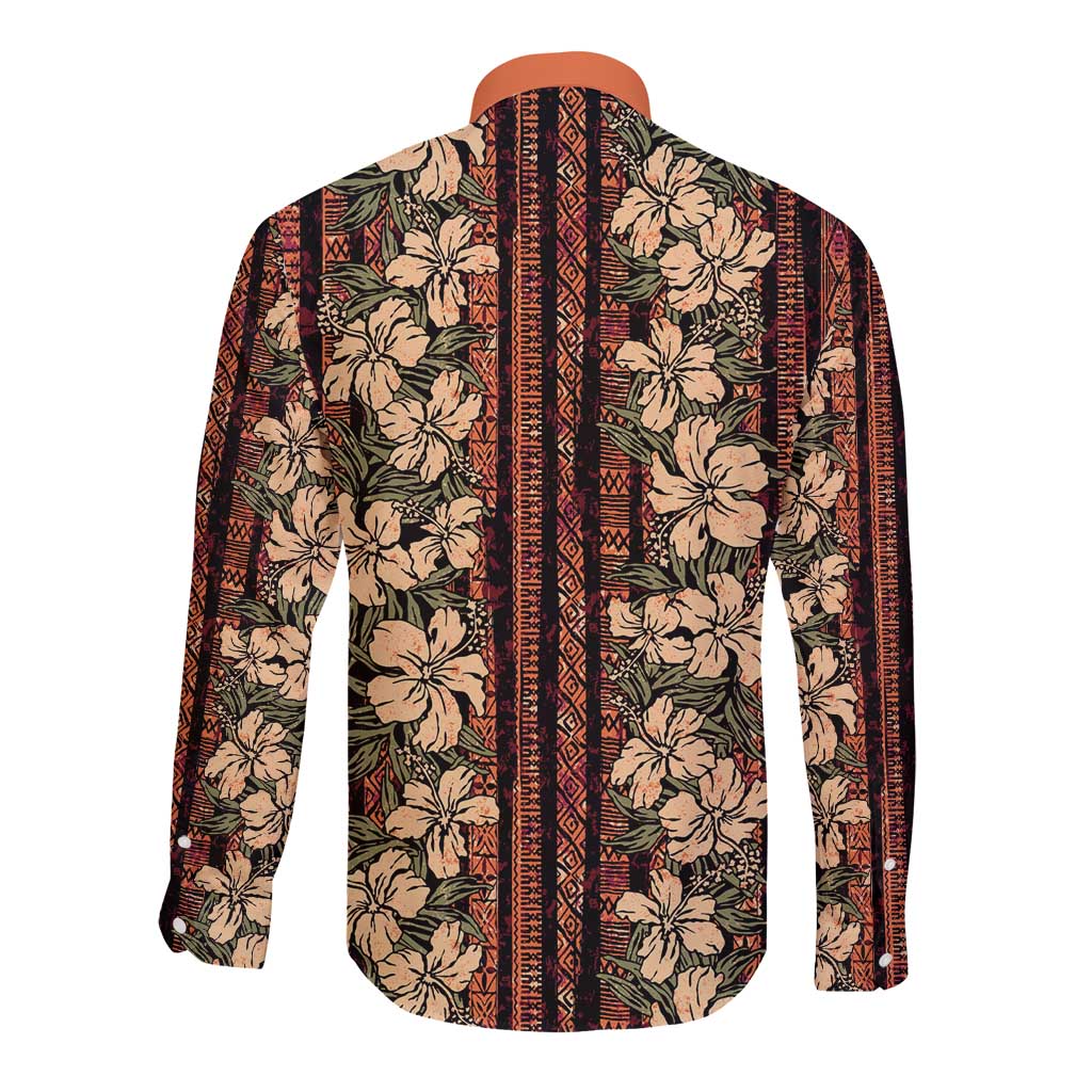 Hawaii Hibiscus Long Sleeve Button Shirt Retro Style - Polynesian Pride