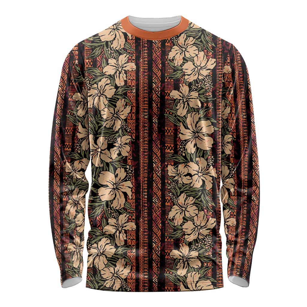 Hawaii Hibiscus Long Sleeve Shirt Retro Style LT01 Unisex Brown - Polynesian Pride