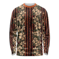 Hawaii Hibiscus Long Sleeve Shirt Retro Style LT01 Unisex Brown - Polynesian Pride