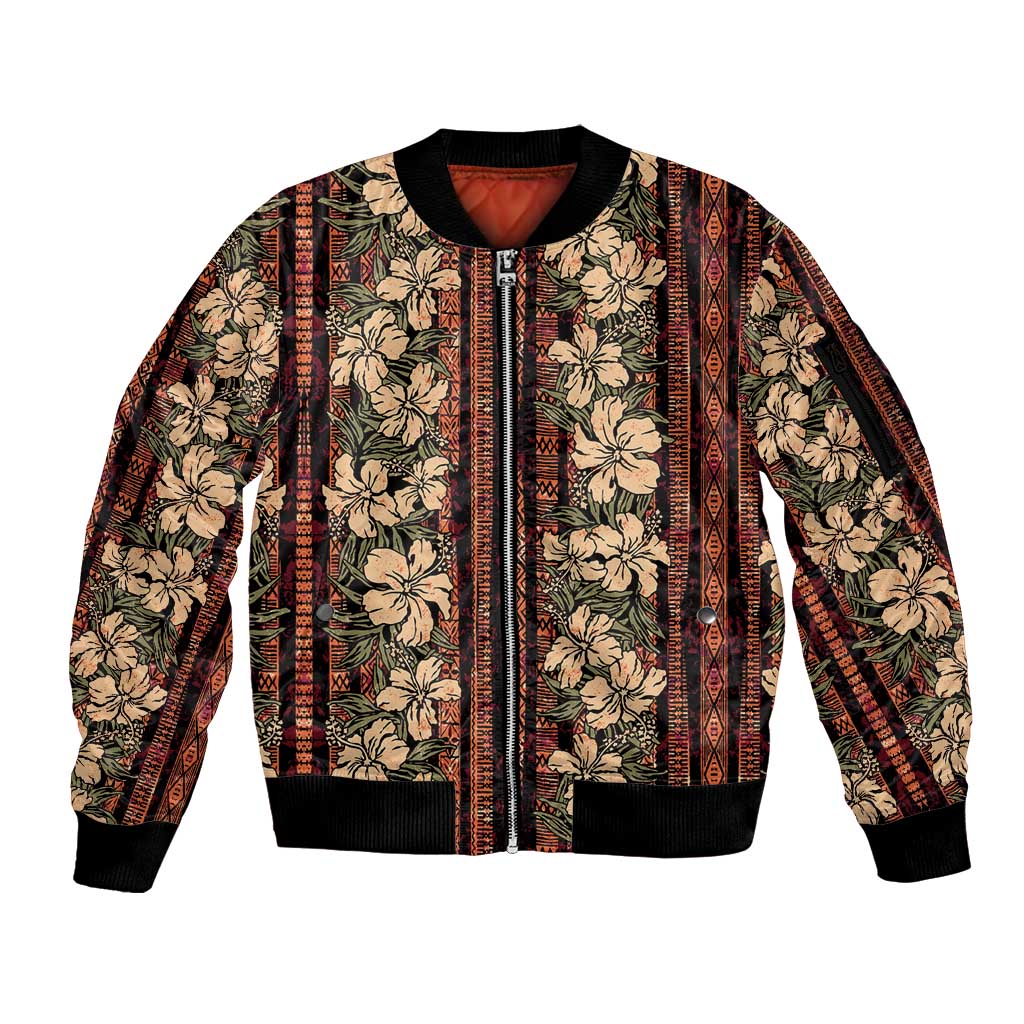Hawaii Hibiscus Sleeve Zip Bomber Jacket Retro Style - Polynesian Pride