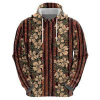 Hawaii Hibiscus Zip Hoodie Retro Style - Polynesian Pride