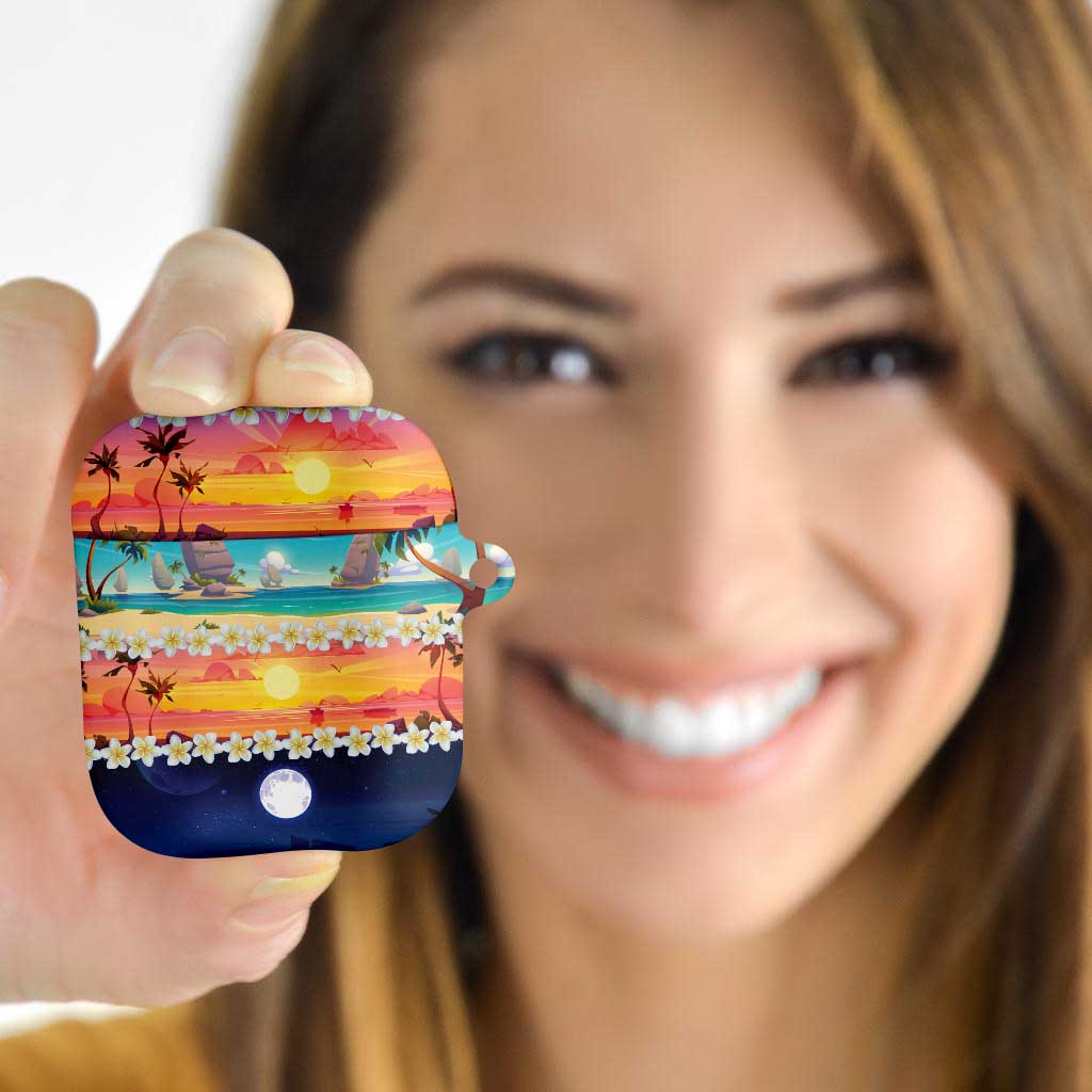 Hawaii Beach Landscape Time-Lapse AirPods Case Tropical Plumeria Flowers - Polynesian Pride