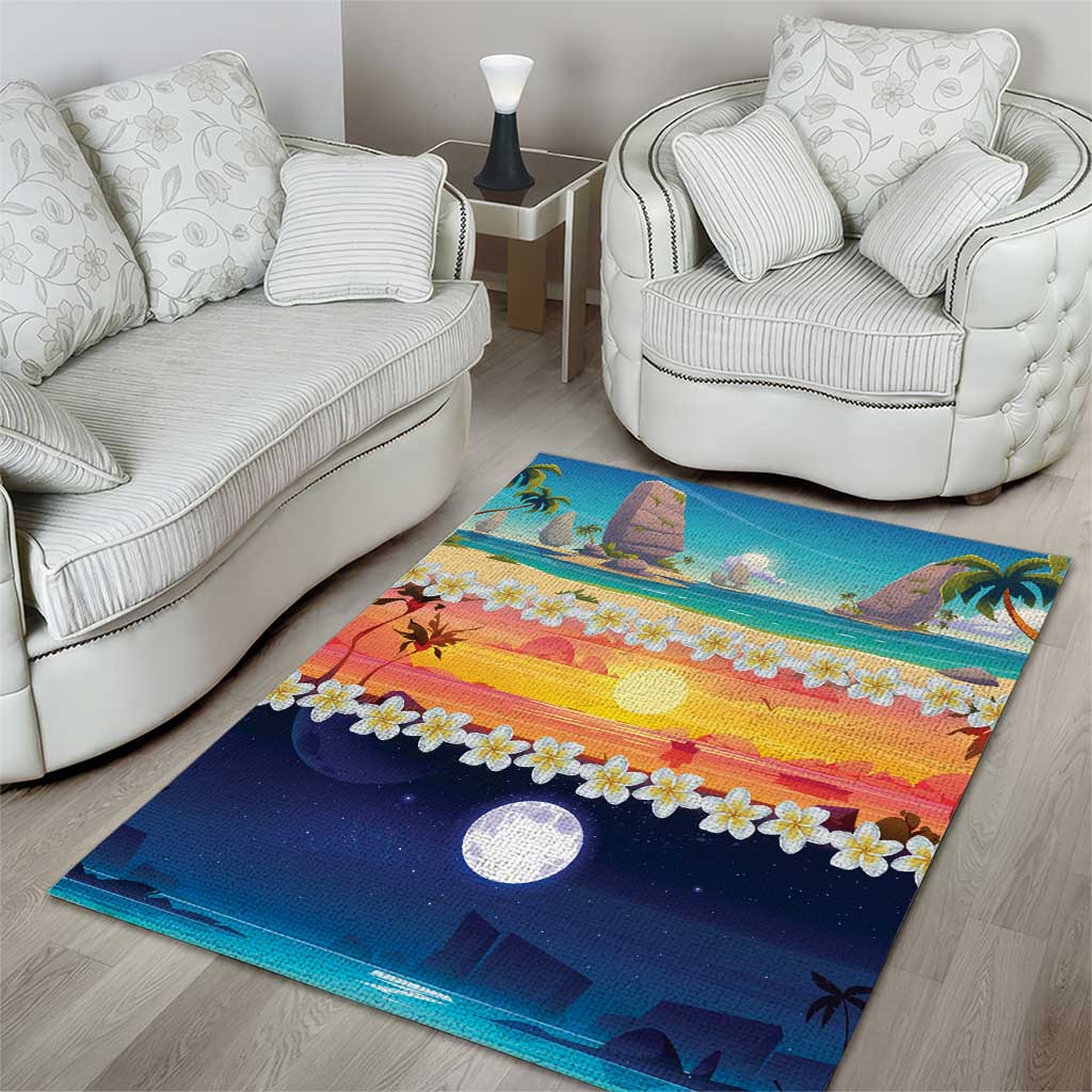 Hawaii Beach Landscape Time-Lapse Area Rug Tropical Plumeria Flowers - Polynesian Pride