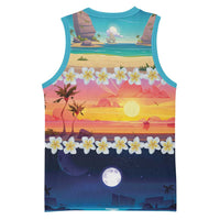 Hawaii Beach Landscape Time-Lapse Basketball Jersey Tropical Plumeria Flowers - Polynesian Pride