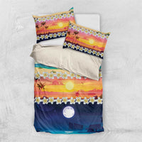 Hawaii Beach Landscape Time-Lapse Bedding Set Tropical Plumeria Flowers - Polynesian Pride