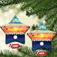 Hawaii Beach Landscape Time-Lapse Ceramic Ornament Tropical Plumeria Flowers - Polynesian Pride