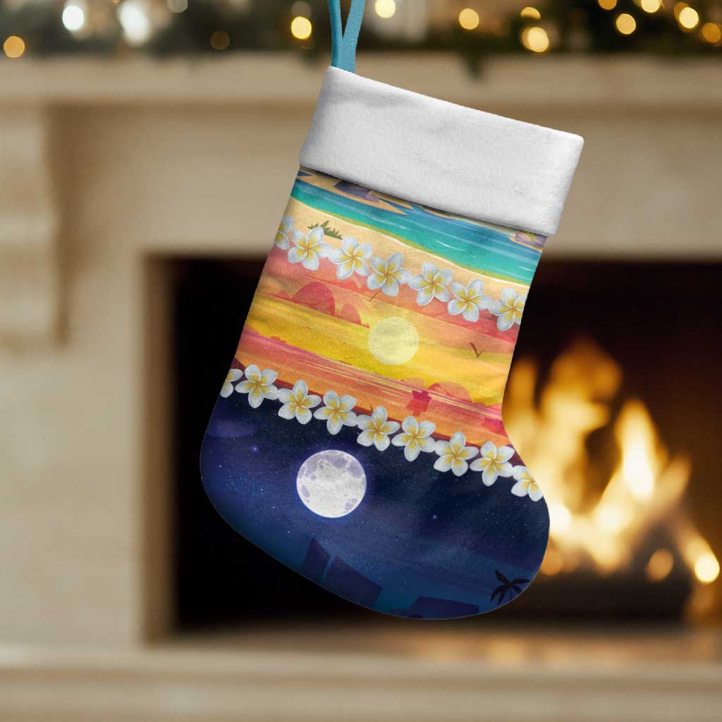 Hawaii Beach Landscape Time-Lapse Christmas Stocking Tropical Plumeria Flowers - Polynesian Pride