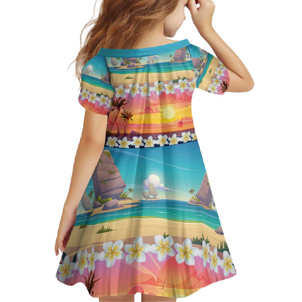 Hawaii Beach Landscape Time-Lapse Family Matching Mermaid Dress and Hawaiian Shirt Tropical Plumeria Flowers - Polynesian Pride