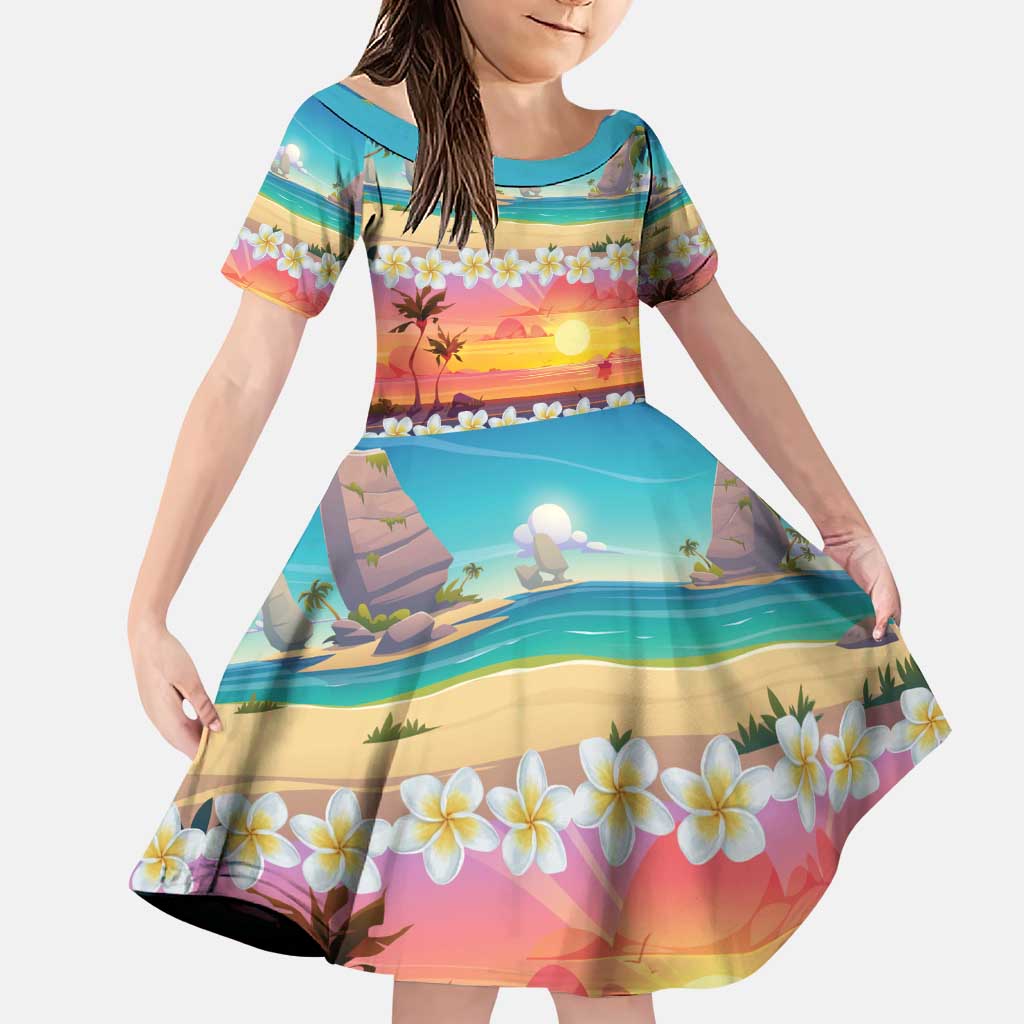 Hawaii Beach Landscape Time-Lapse Family Matching Puletasi and Hawaiian Shirt Tropical Plumeria Flowers - Polynesian Pride