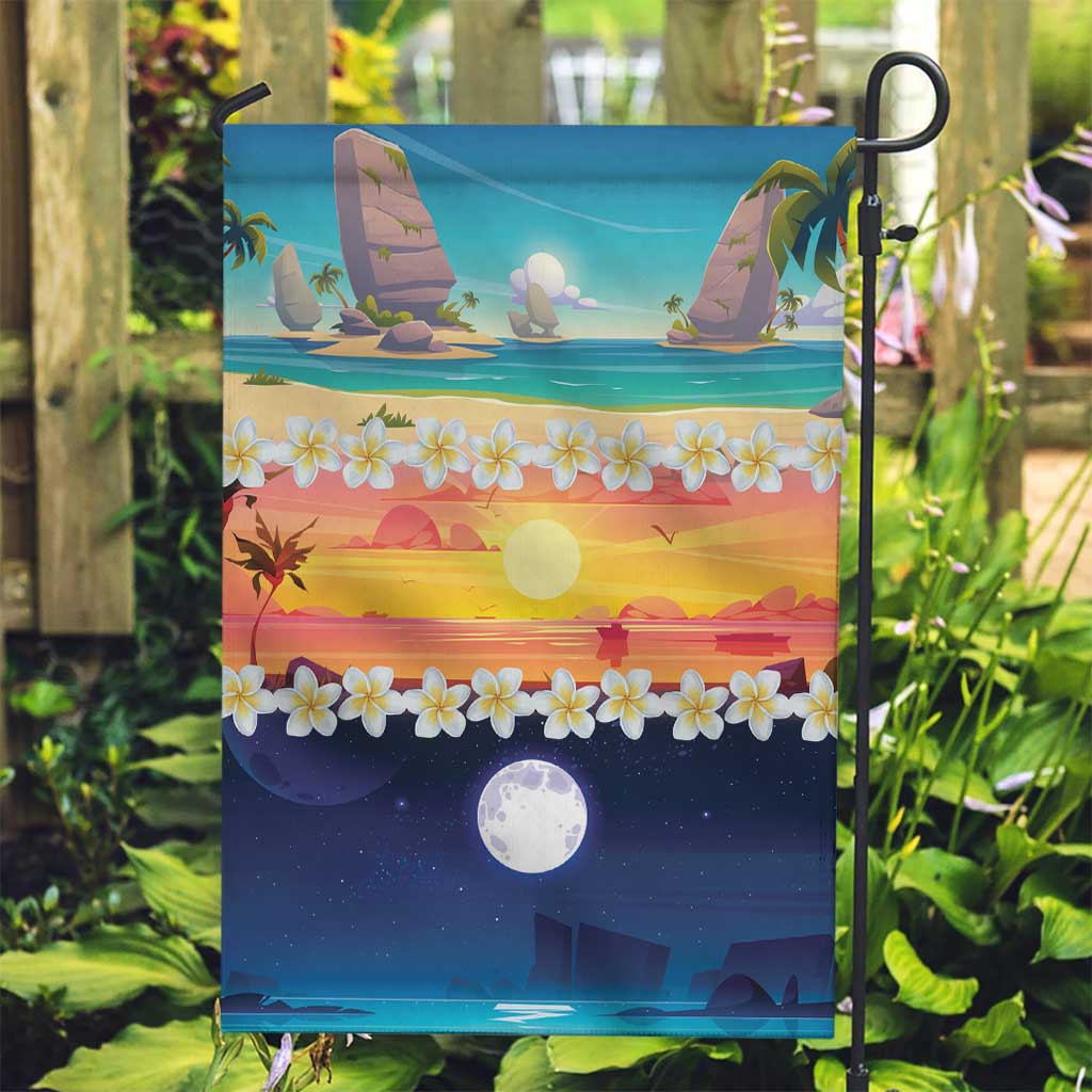 Hawaii Beach Landscape Time-Lapse Garden Flag Tropical Plumeria Flowers - Polynesian Pride