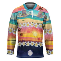 Hawaii Beach Landscape Time-Lapse Hockey Jersey Tropical Plumeria Flowers LT01 Unisex Multicolor - Polynesian Pride