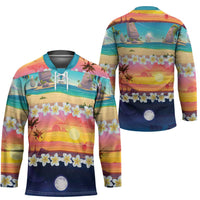 Hawaii Beach Landscape Time-Lapse Hockey Jersey Tropical Plumeria Flowers LT01 - Polynesian Pride