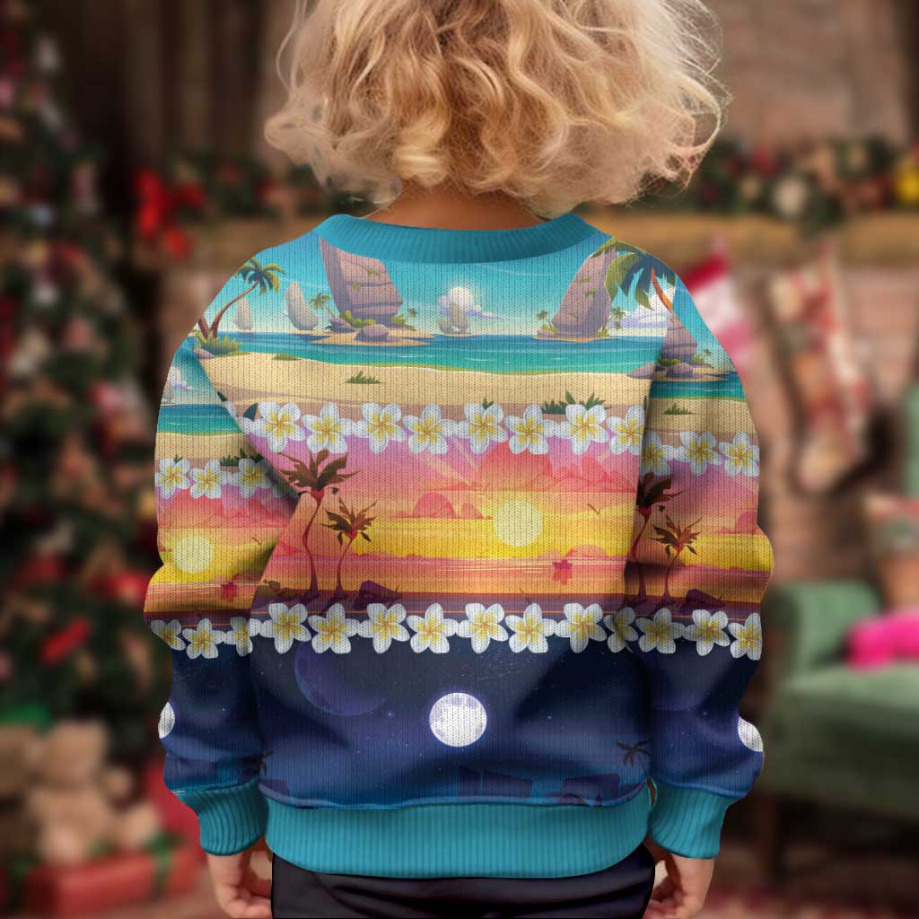 Hawaii Beach Landscape Time-Lapse Kid Ugly Christmas Sweater Tropical Plumeria Flowers - Polynesian Pride