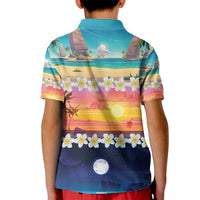 Hawaii Beach Landscape Time-Lapse Kid Polo Shirt Tropical Plumeria Flowers - Polynesian Pride