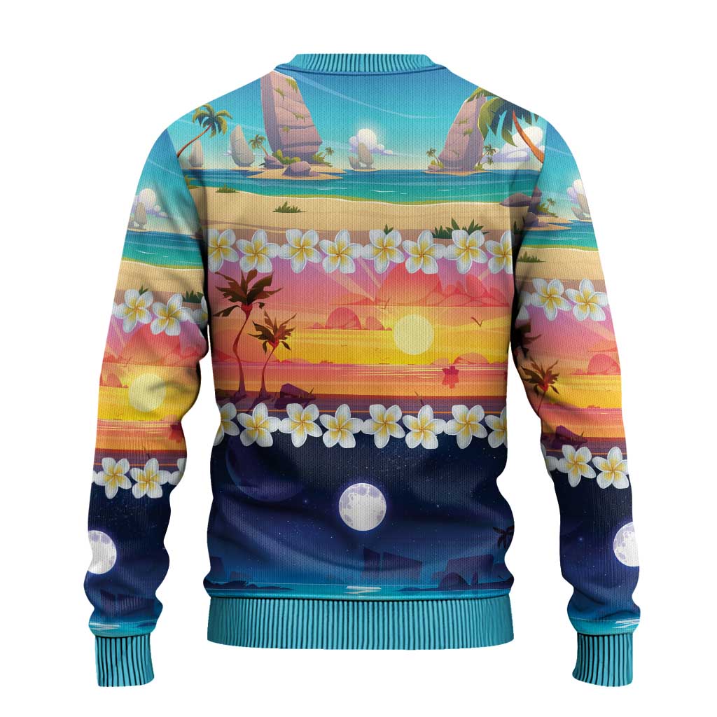 Hawaii Beach Landscape Time-Lapse Ugly Christmas Sweater Tropical Plumeria Flowers - Polynesian Pride