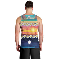 Hawaii Beach Landscape Time-Lapse Men Tank Top Tropical Plumeria Flowers - Polynesian Pride